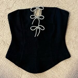 Adorable Glam Rhinestone Bow Cutout Corset Top